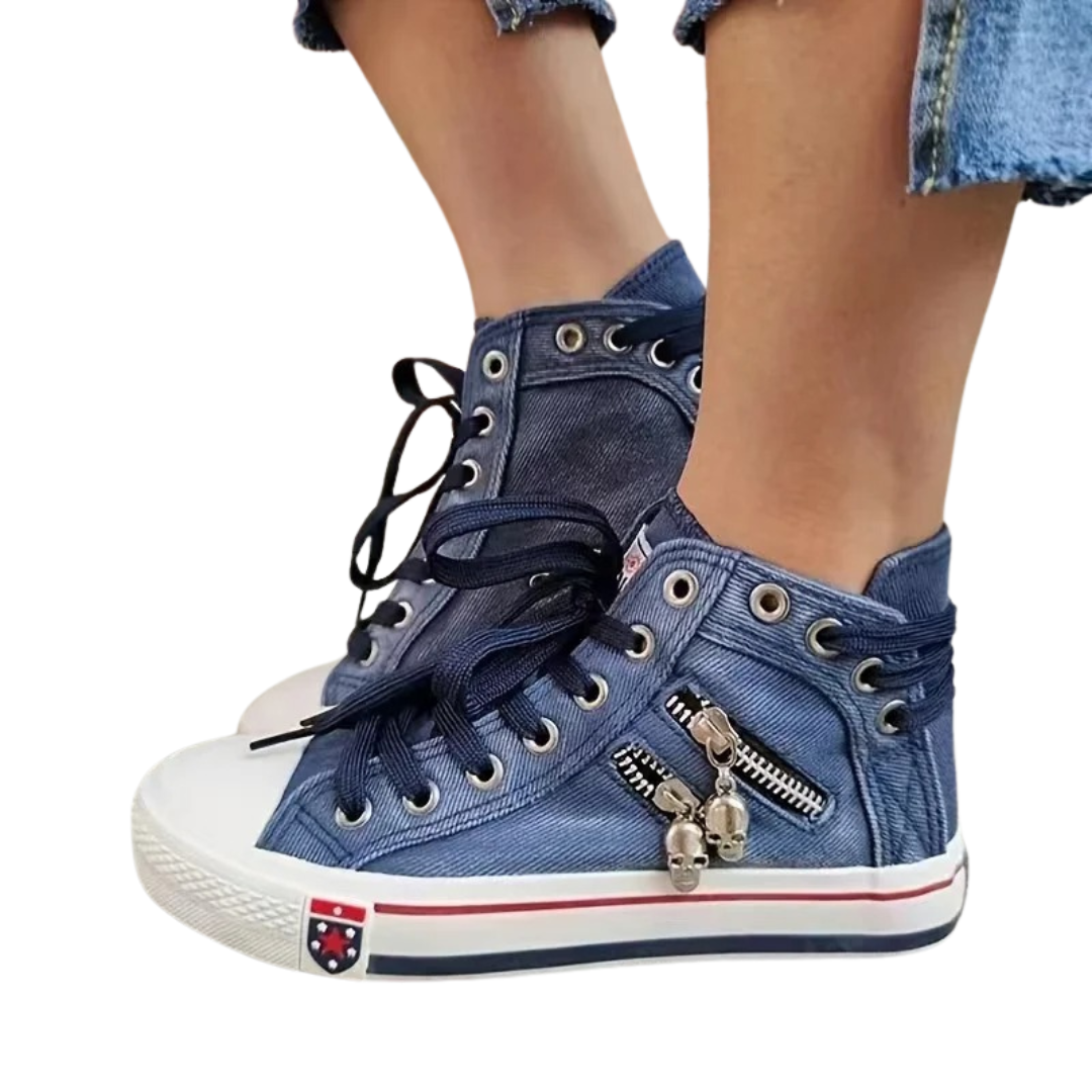 Denim Hi-Top Sneakers För Kvinnor-Shoes for Women-Hemnix-Marinblå-35-Hemnix