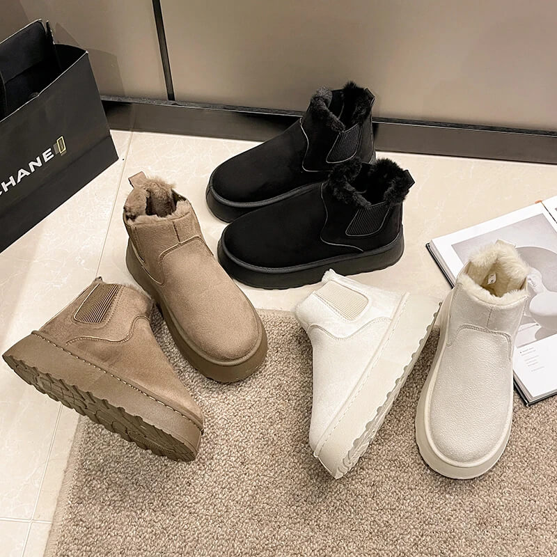 Halkfria Varma Fodrade Ankelboots för Vinter, Bekväma och Platta-Vinterskor-BB-Hemnix