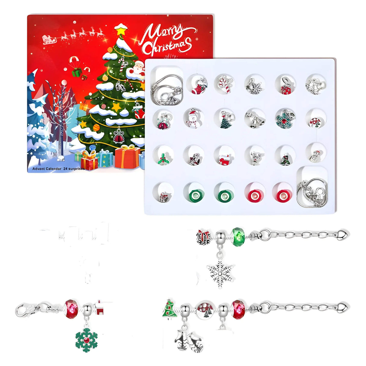 Charméa - 24 Dagars Smyckesadventskalender för Flickor och Kvinnor med Julberlocker och Armband-Adventskalender Jul-BB-Hemnix