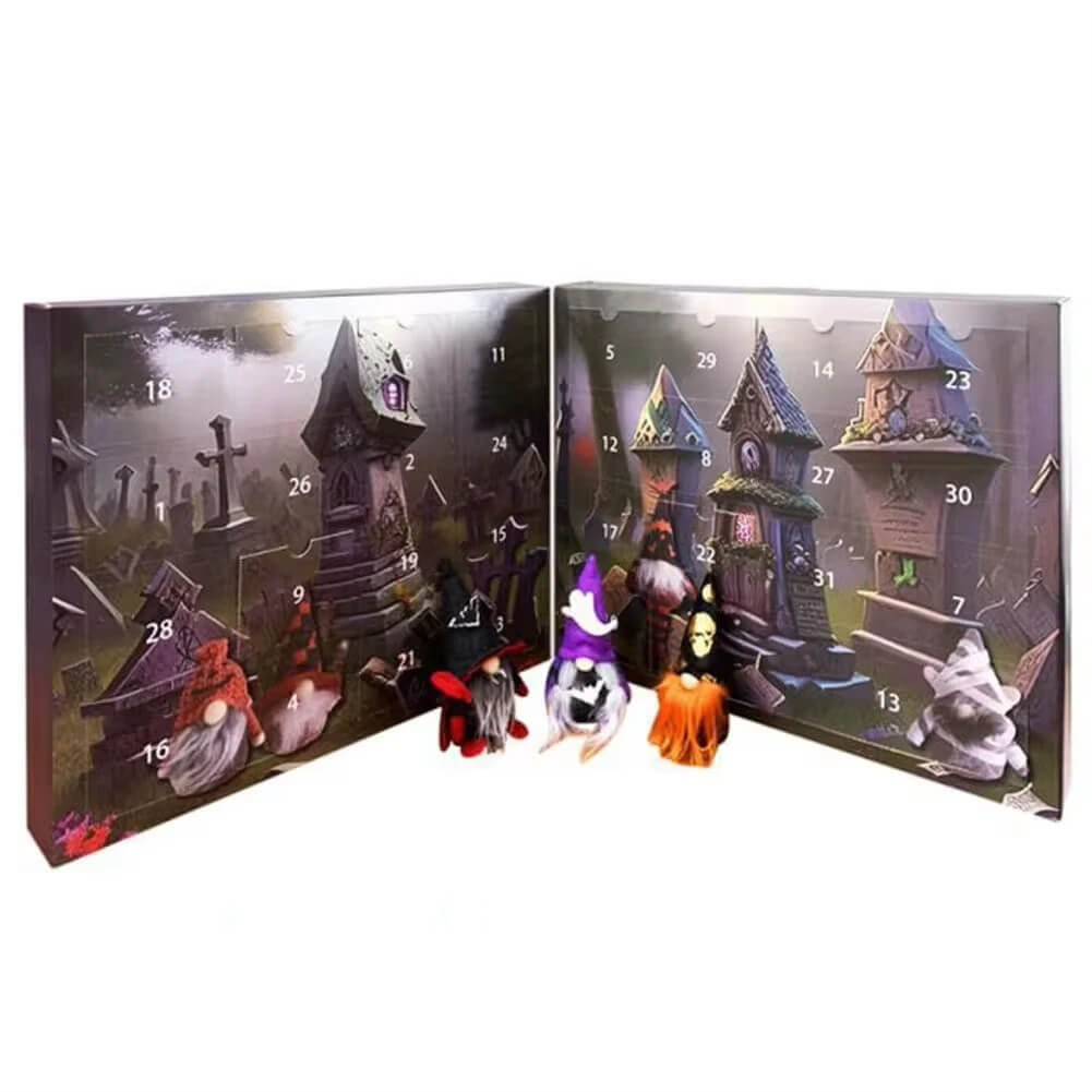 Jul Tomte & Halloween Adventskalender 2024 - Nedräkning med Samlarfigurer, Barnvänlig Hemdekoration och Nedräkningskalender-Adventskalender och Halloween kalender-BB-Halloween, (31 Luckor)-Hemnix