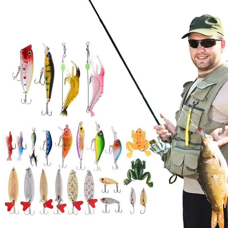 AnglerAdvent - 24 Dagars Julnedräkning Presentuppsättning med Olika Fiskedrag och Tackel-Adventskalender Jul-BB-Hemnix