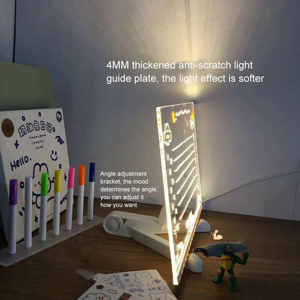 Transparent Ljusakryl Skrivtavla med 7-Färgpennor – Återanvändbar Meddelandeboard med LED-belysning-LED acryl skriva-BB-Hemnix