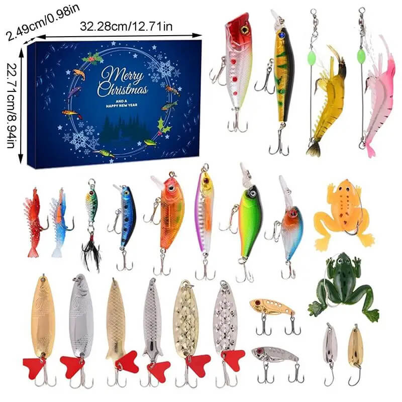 AnglerAdvent - 24 Dagars Julnedräkning Presentuppsättning med Olika Fiskedrag och Tackel-Adventskalender Jul-BB-Hemnix