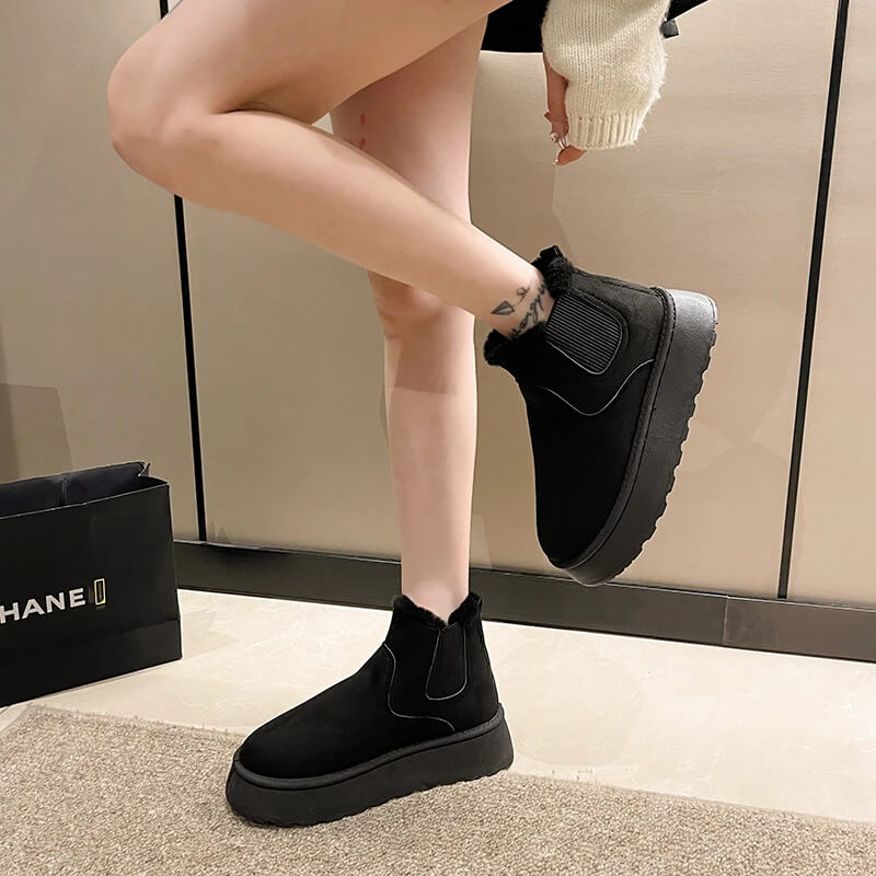 Halkfria Varma Fodrade Ankelboots för Vinter, Bekväma och Platta-Vinterskor-BB-Hemnix