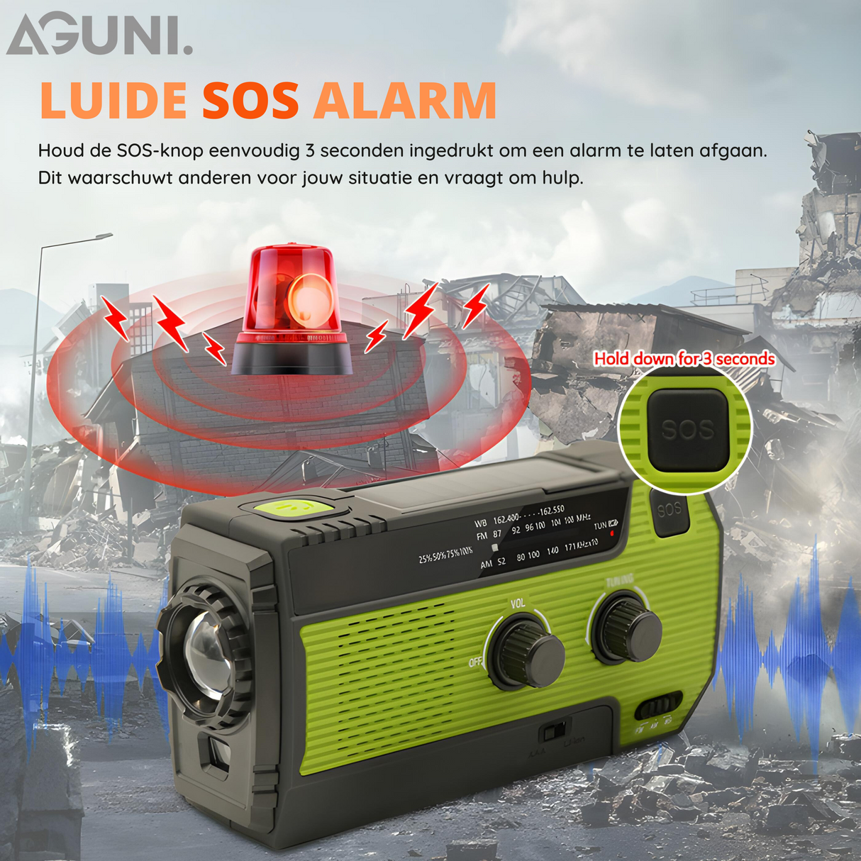 Carvallo AllSafe Multifunktions-Nödradio | 4000 mAh Powerbank | Sol, Veva, USB & Batteri | LED-Ljus & SOS-Alarmering | IPX3 Carvallo