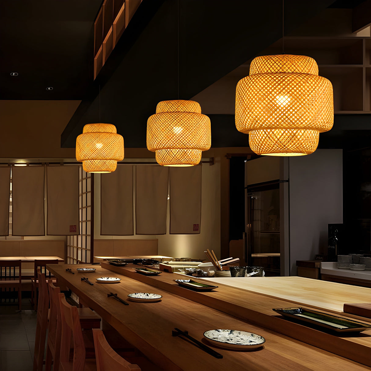 Bamboo Lampa Handstickad Kinesisk Stil Vävmönster Carvallo