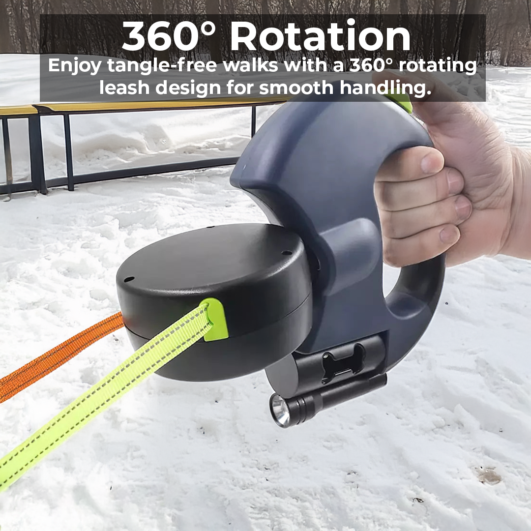 Dubbelt utdragbar hundkoppel med ficklampa och avfallshållare Carvallo