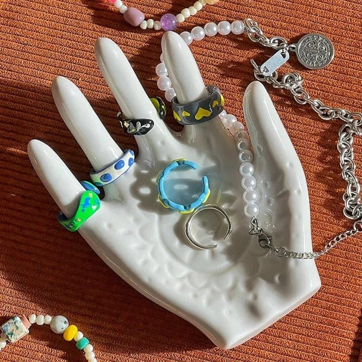 Palm Formad Keramisk Ring Samlarhållare i Koreansk Stil Carvallo