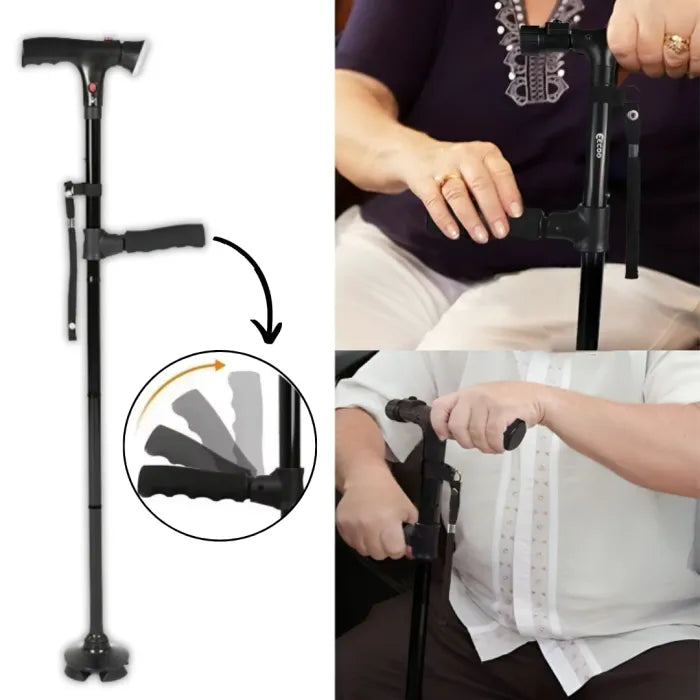 Multifunktionell senior käpp med LED-ljus, larm, dubbelhandtag & halkfri fot-VaruZ-Hemnix