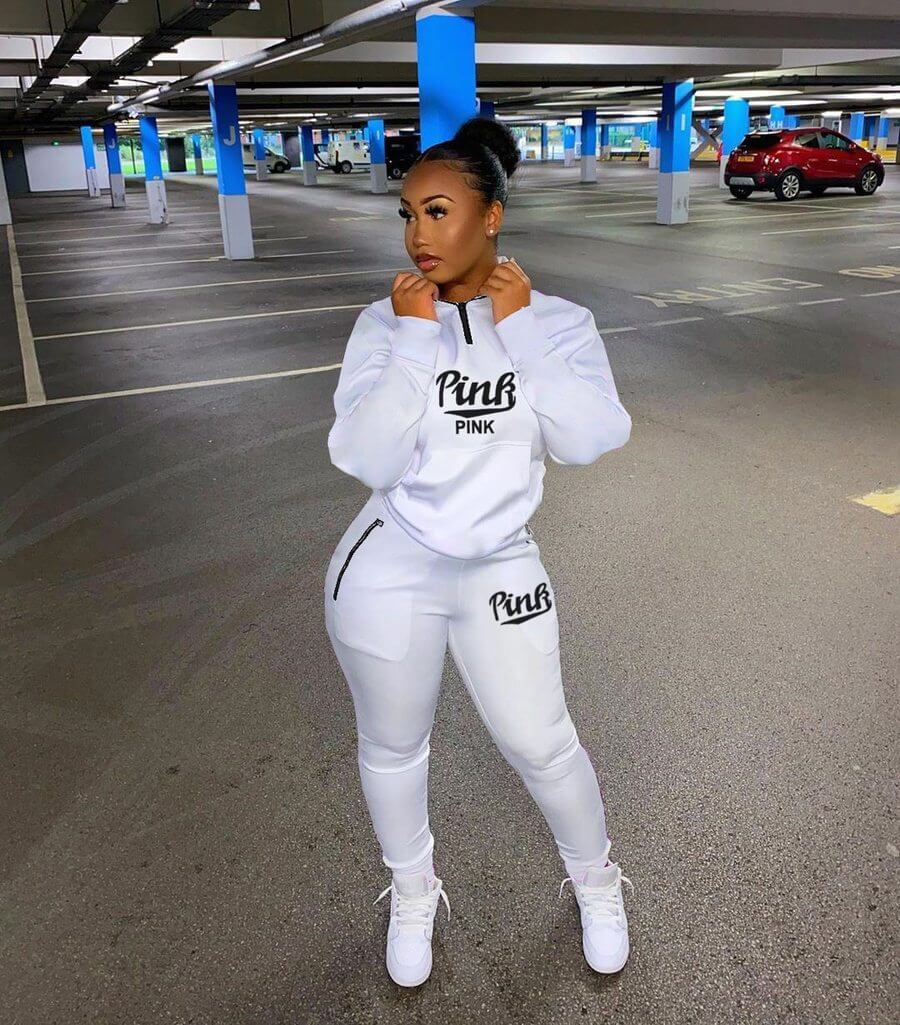 Rosa Letter Print Träningsoverall-Clothes for women-Hemnix-Hemnix