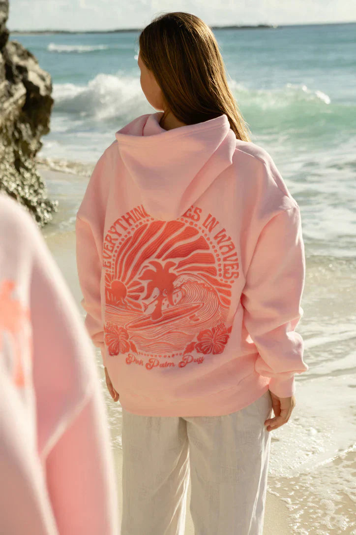 Pink palm - Hoodie med tropisk grafik-Hemnix-Rosa Vågor-XS-Hemnix