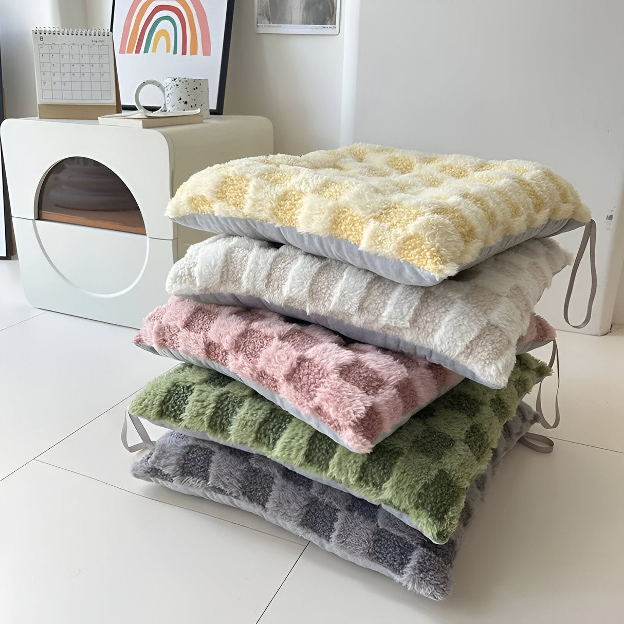 Plush Rutad Stolskudde - Mjuk Bomull Fyllning, Fyrkantig Design Carvallo