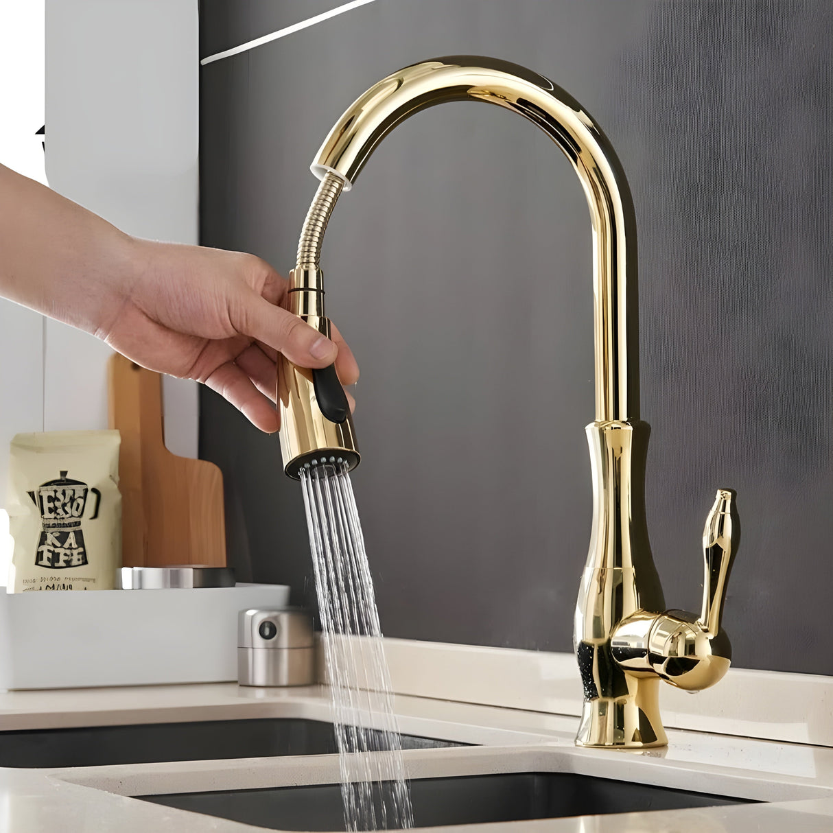 Köksblandare med utdragbar duschhuvud – 360° roterbar | Ideal för diskho och disk Carvallo