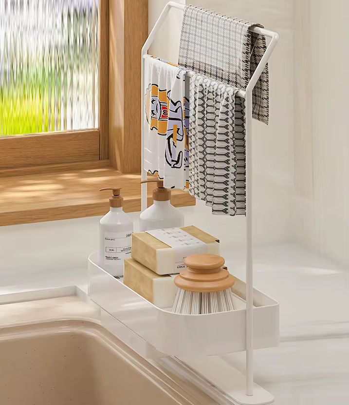 Rostfri diskbänksorganisatör i kolstål – Snabbtömmande köksbehållare för svampar och borstar MILA Sverige