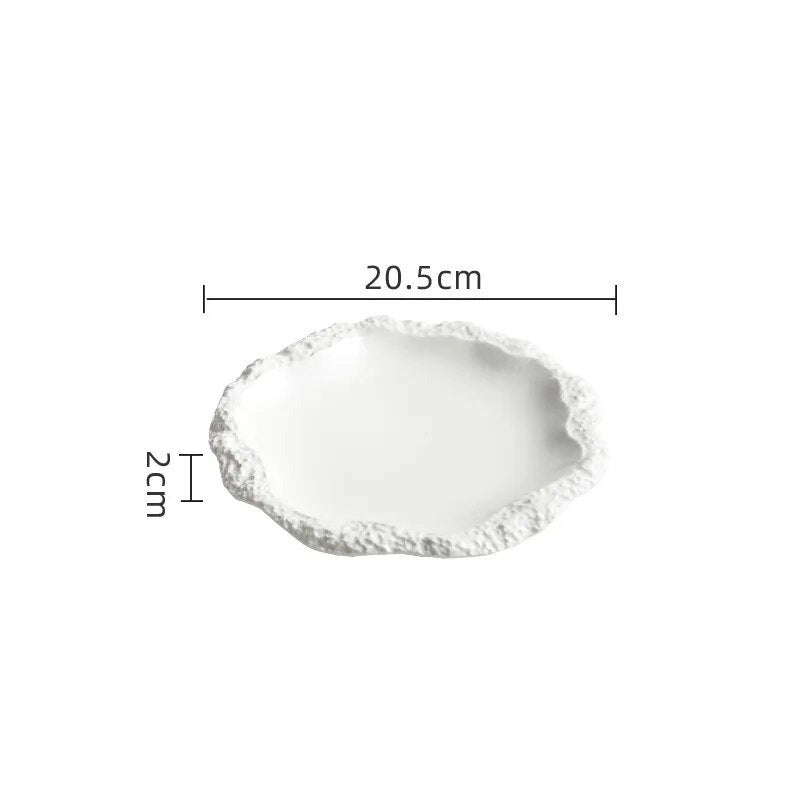 Rock Pattern Edged Ceramic Serving Plate for Stylish Dining Carvallo