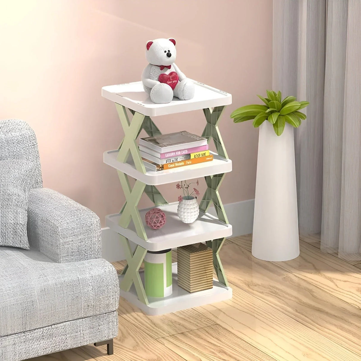 Multifunktionellt och hopfällbart skohyllsystem för platsbesparande förvaring Carvallo