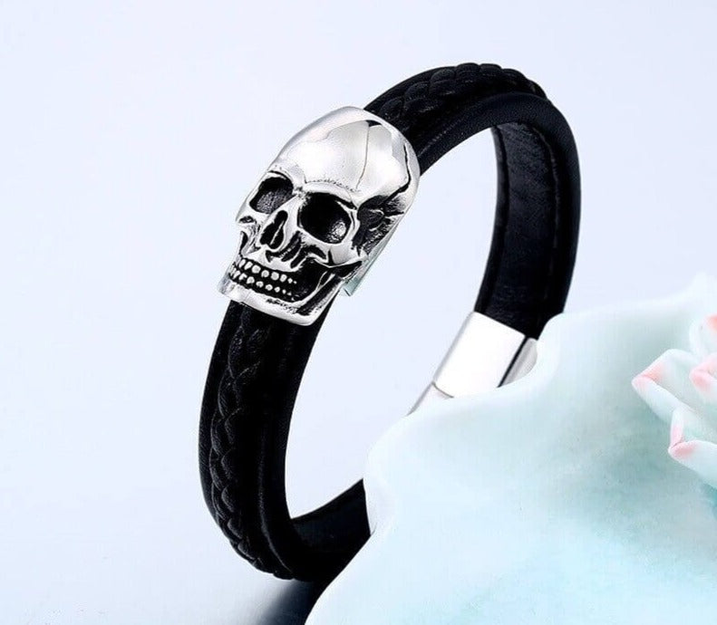 Stål Punk Skull läder armband Bellasverige