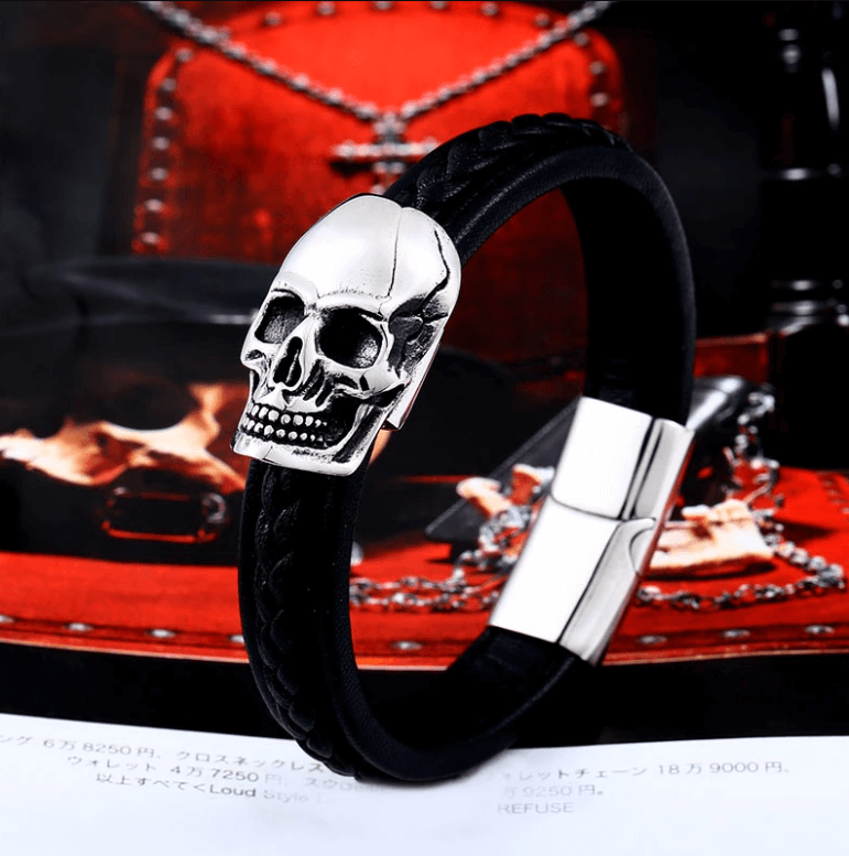 Stål Punk Skull läder armband Bellasverige