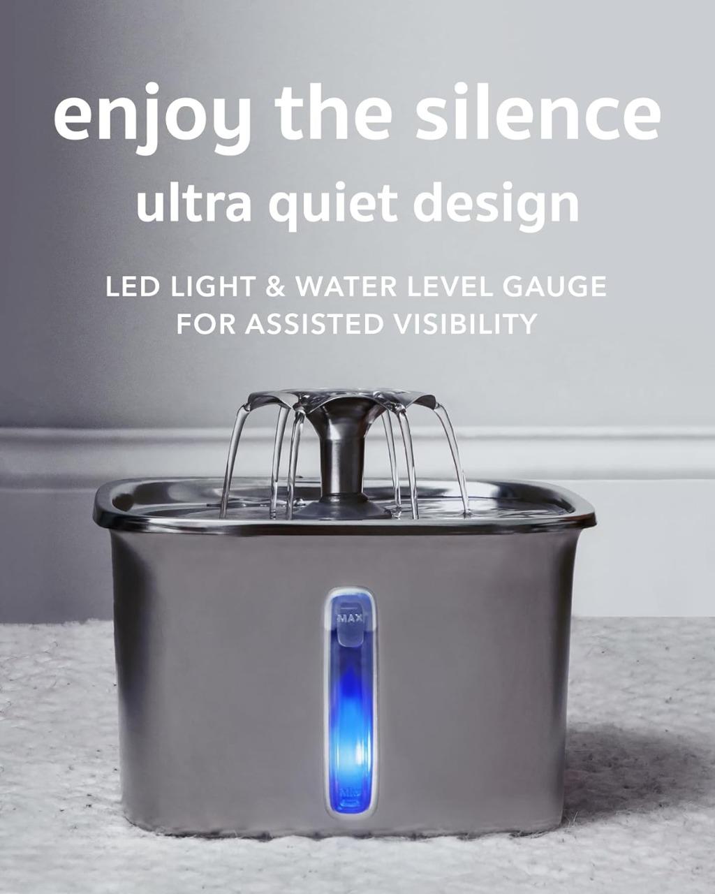 Luxora Rostfritt Stålfats Kattvatten Fontän med Filter Carvallo