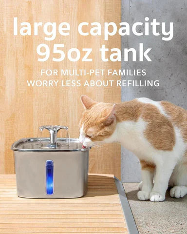 Luxora Rostfritt Stålfats Kattvatten Fontän med Filter Carvallo