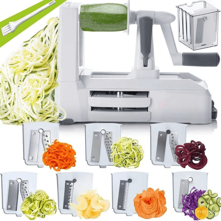 Royallure 7-bladig grönsaksspiralisator – Zucchini-nudeltillverkare och zoodle-tillverkare med sugkopp och förvaringskorg Carvallo