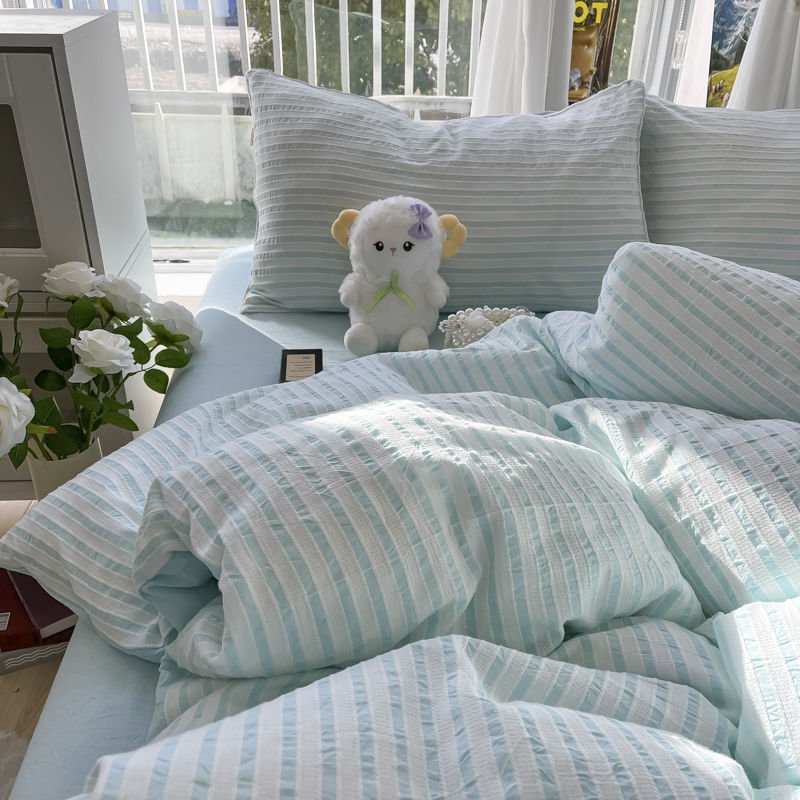 Enfärgad Seersucker Enkel Sängkläder Set Carvallo