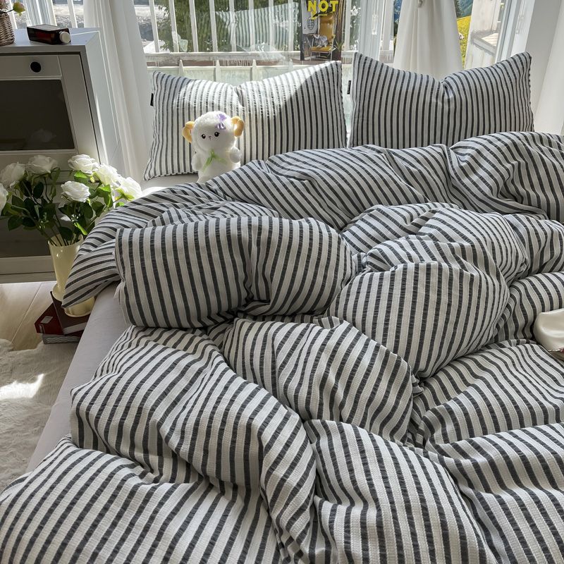 Enfärgad Seersucker Enkel Sängkläder Set Carvallo