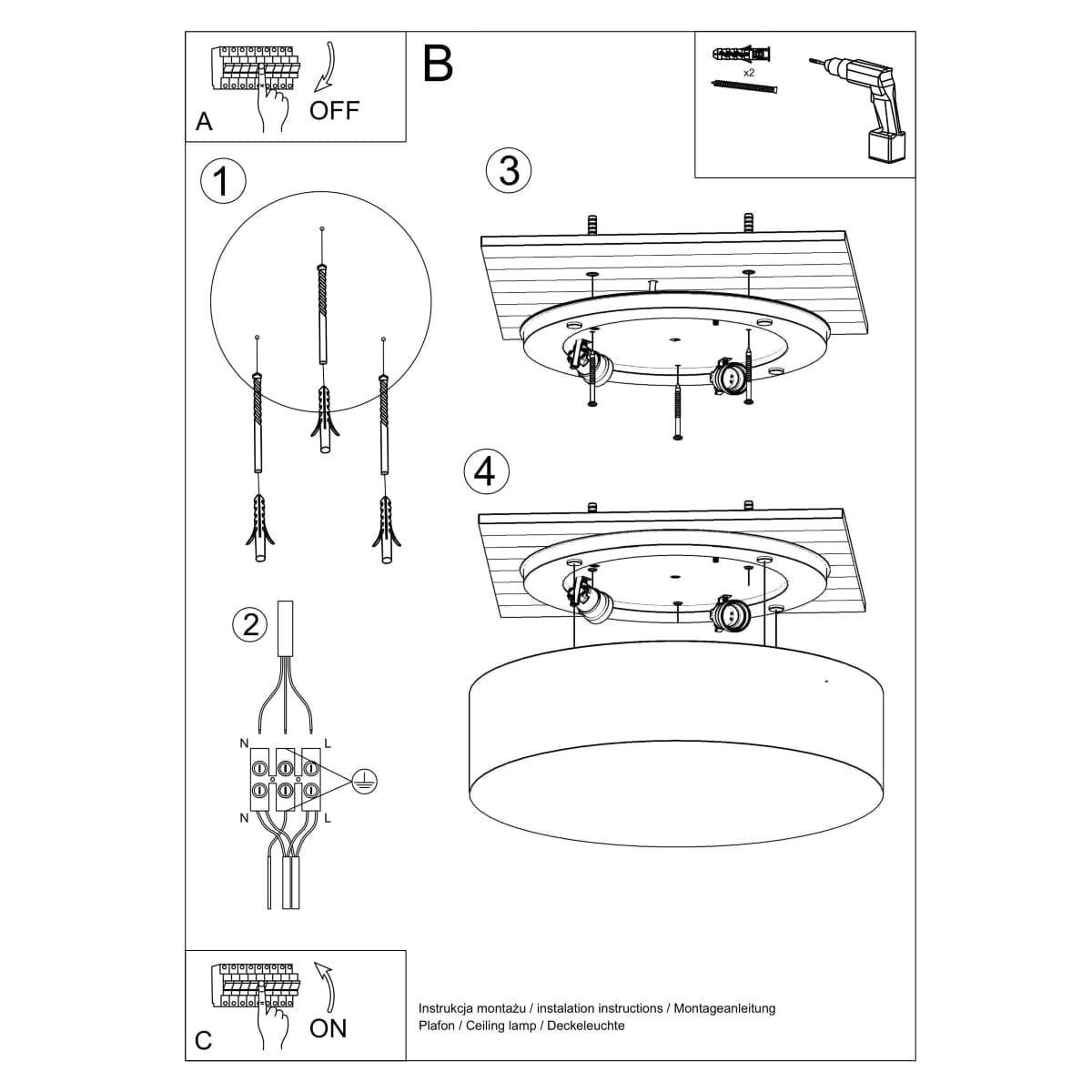 Arena Black Ceiling Lamp - 2x E27 LED - Modern PVC Design - 35x35x11 cm Carvallo