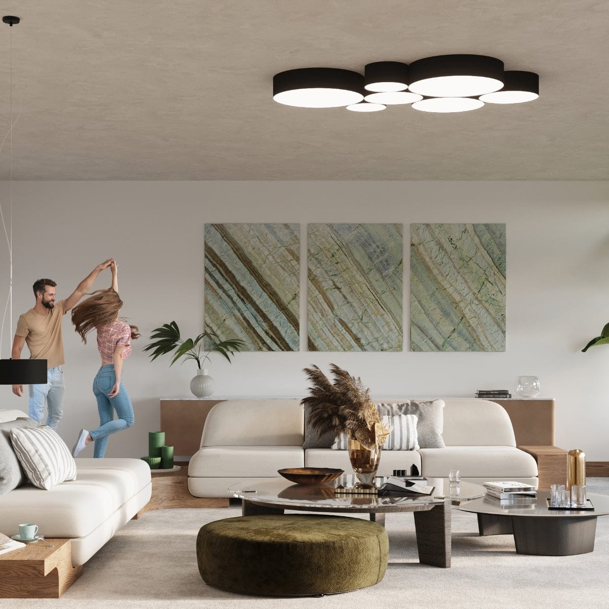 Arena Black Ceiling Lamp - 3x E27 LED - Modern PVC Design - 45x45x11 cm Carvallo