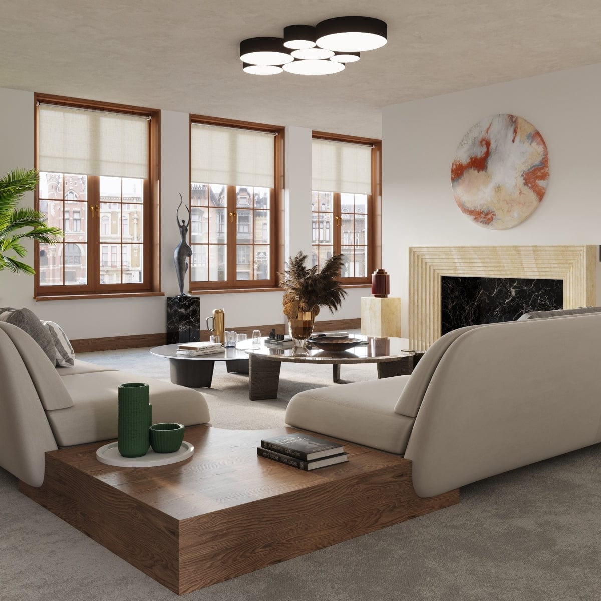 Arena Black Ceiling Lamp - 3x E27 LED - Modern PVC Design - 45x45x11 cm Carvallo