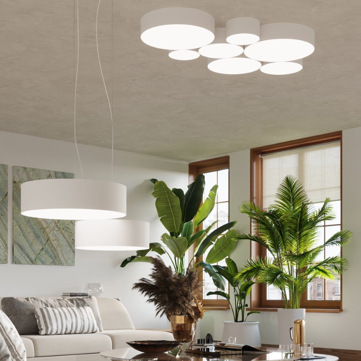Arena Designer Taklampa - Vit - 2xE27 LED - Modern PVC Lampa Carvallo