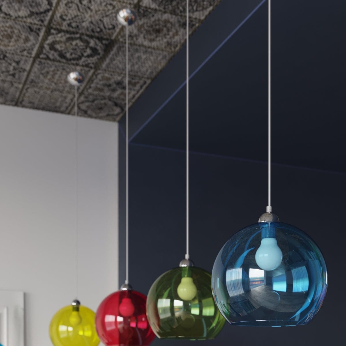 BALL Glaspendellampa - Sphärdesign - 8 färgalternativ - E27-lampa kompatibel - Jämn ljusdistribution Carvallo