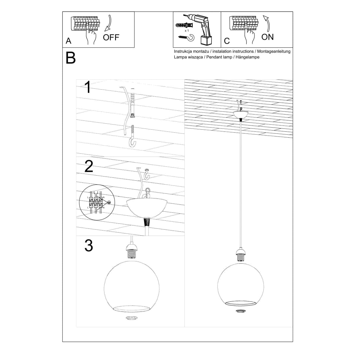 BALL Glaspendellampa - Sphärdesign - 8 färgalternativ - E27-lampa kompatibel - Jämn ljusdistribution Carvallo