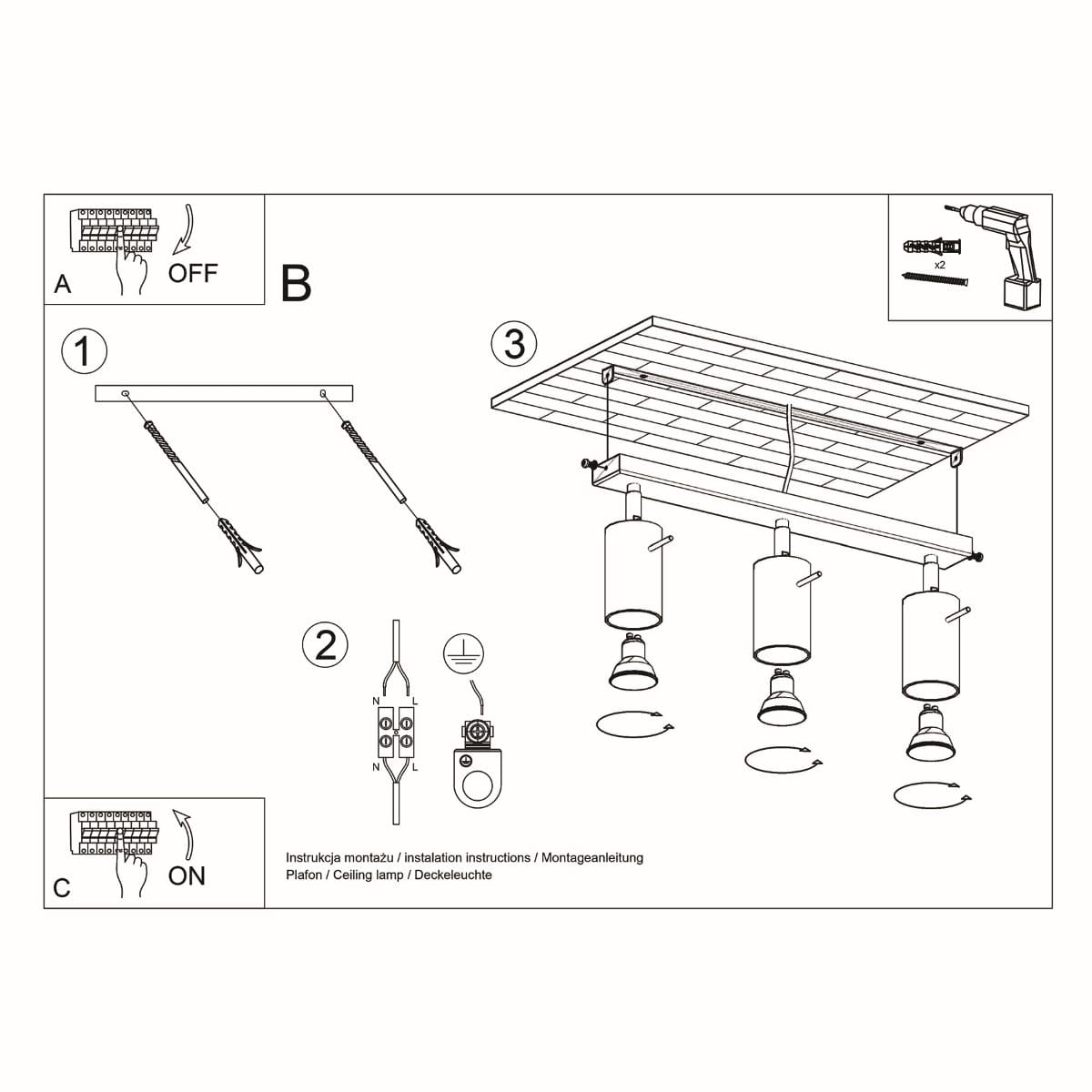 Taklampa Berg 3 Naturligt Trä - Trälampa - Tre Rörliga Lampskärmar - Stilig och Funktionell Design - Kompatibel med GU10 Glödlampor Carvallo