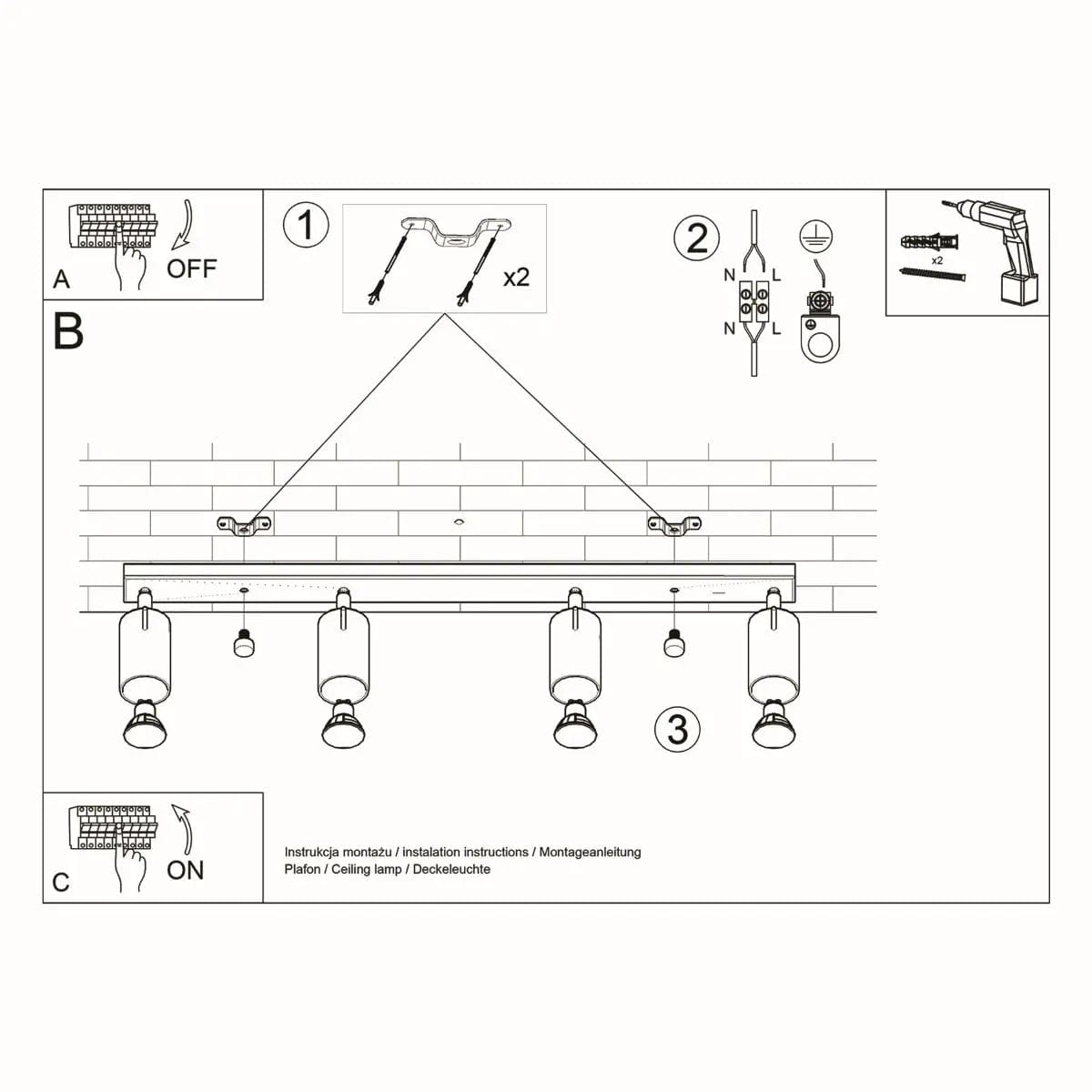 Taklampa Ring 4 L Svart - 4-Skärmad Takbelysningsarmatur - Justerbara Armar - Enkel Installation - Hållbar Pulverlackerad Stål - Utbytbara GU10 Ljuskällor Carvallo
