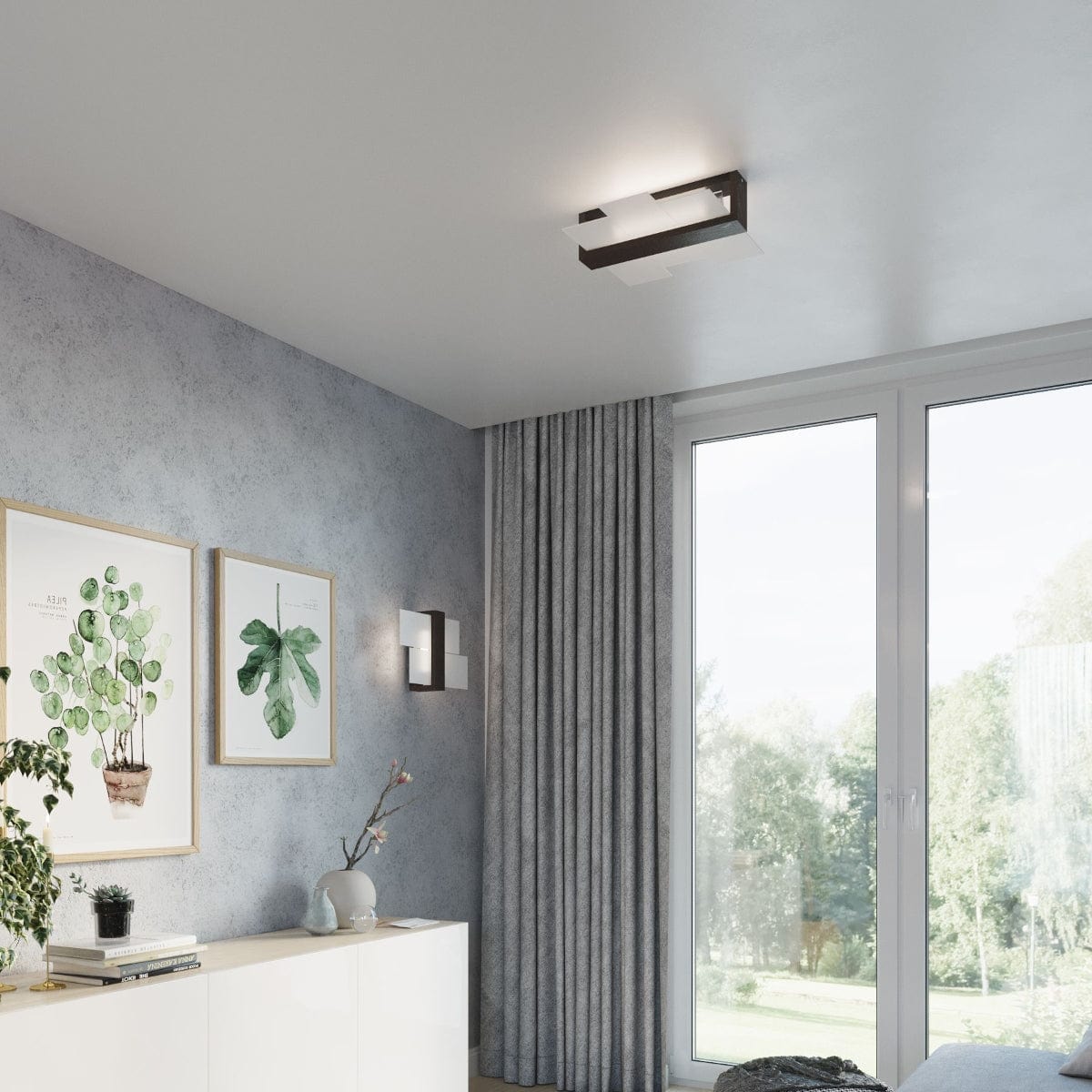 Feniks Modern Taklampa - E27 - Trä & Glas - Wenge - 43x43x12 cm Carvallo