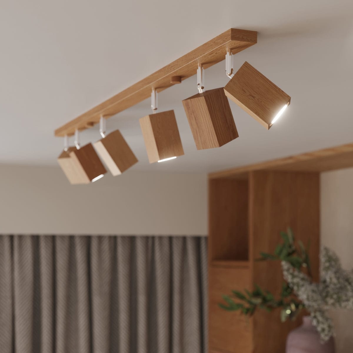 KEKE 10 Ek Taklampa - Minimalistisk Trädesign - Hållbar Loft Stil Belysning - Justerbar Lampfärg och Effekt Carvallo