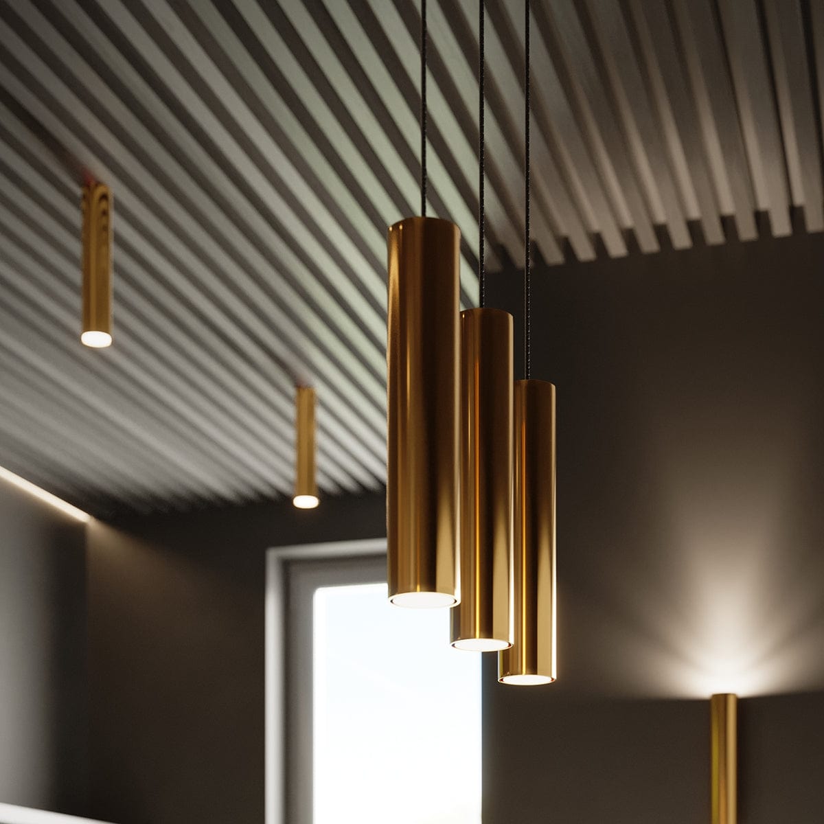 LAGOS 30 Polerad Guld Taklampa - Modern Minimalistisk Design - Justerbar Höjd - Hållbart Stål - GU10 Lampa Kompatibel Carvallo
