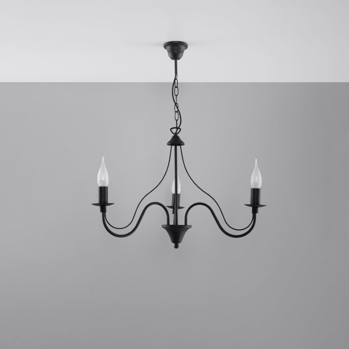 Minerwa Chandelier - 3-armad kandelaber design - E14 - Svart stålfinish - Klassisk elegans Carvallo