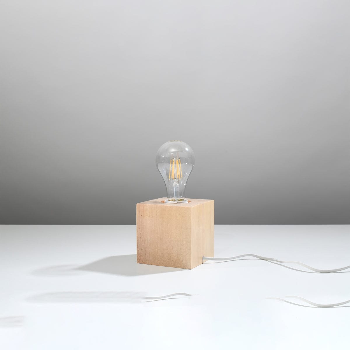 Naturalt Trä Bordslykta - Fyrkantig Minimalistisk Design - E27 Fattning - 10x10x10 cm Carvallo