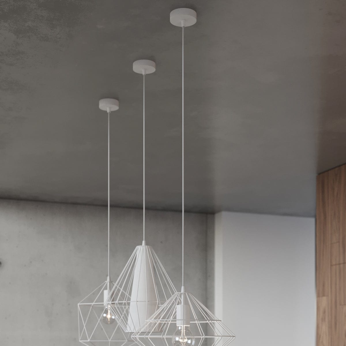 Pendellampa Demi Vit - Modern Designer Hängande Lampa - Justerbar Höjd - Geometrisk Ram Skugga - Utbytbar E27 Glödlampa - Stilig & Mångsidig Carvallo