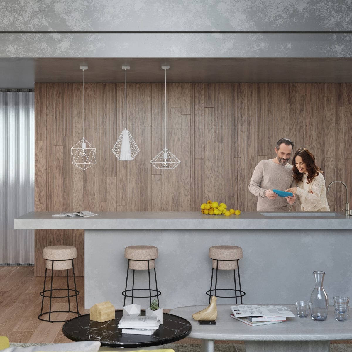 Pendellampa Demi Vit - Modern Designer Hängande Lampa - Justerbar Höjd - Geometrisk Ram Skugga - Utbytbar E27 Glödlampa - Stilig & Mångsidig Carvallo