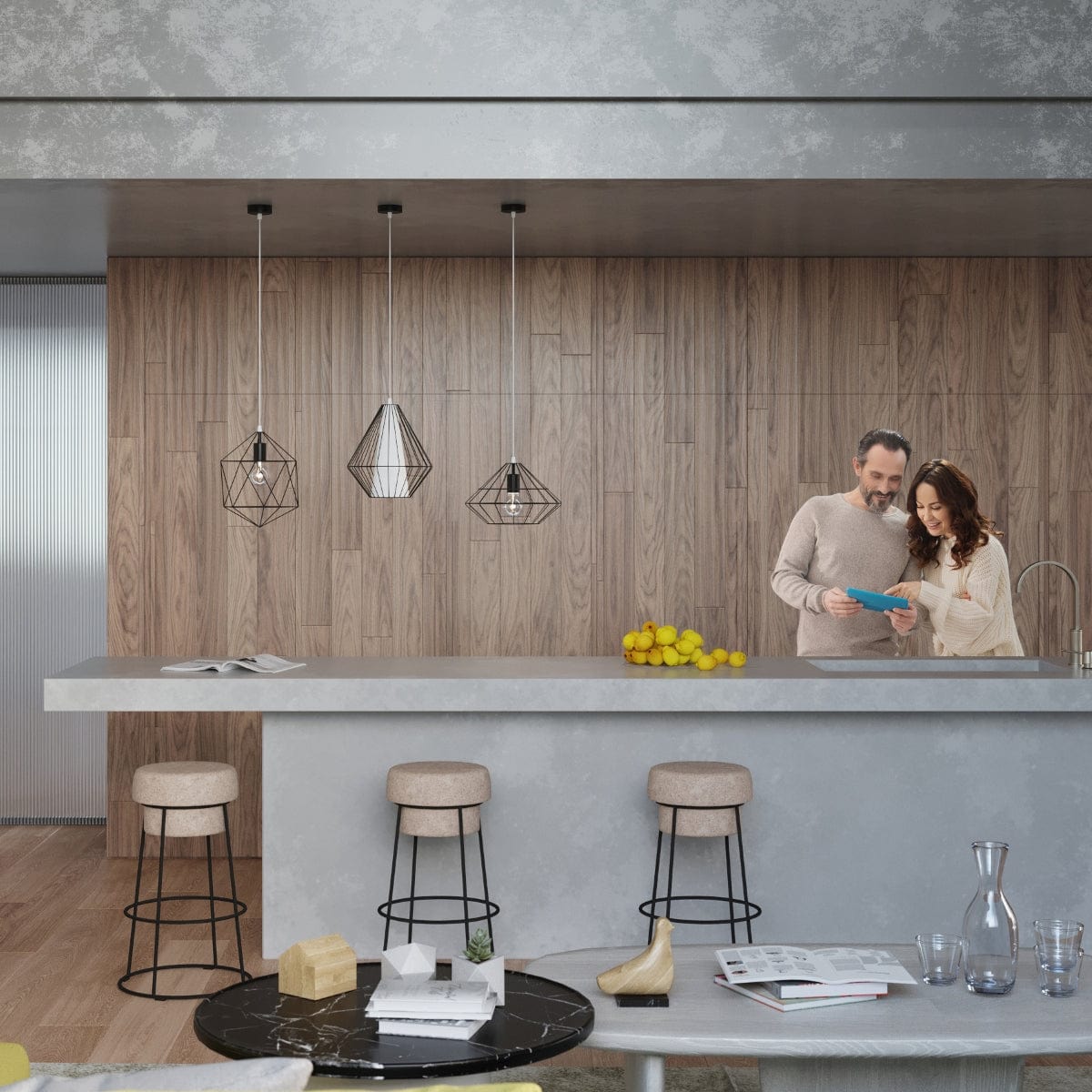 Pendellampa Gaspare Svart - Designer Geometrisk Pendellampa - Justerbar Upphängningshöjd - Universell Design - Utbytbar E27 Lampa Carvallo