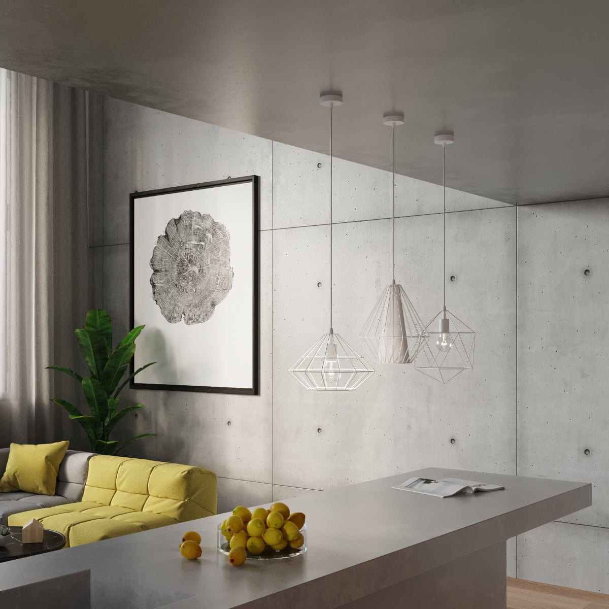 Pendantlampa Gaspare Vit - Designer Geometrisk Pendantlampa - Justerbar Upphängningshöjd - Universell Design - Utbytbart E27 Lampa Carvallo