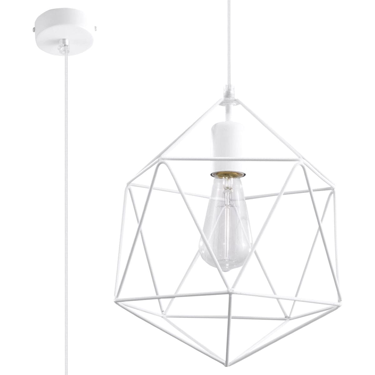 Pendantlampa Gaspare Vit - Designer Geometrisk Pendantlampa - Justerbar Upphängningshöjd - Universell Design - Utbytbart E27 Lampa Carvallo