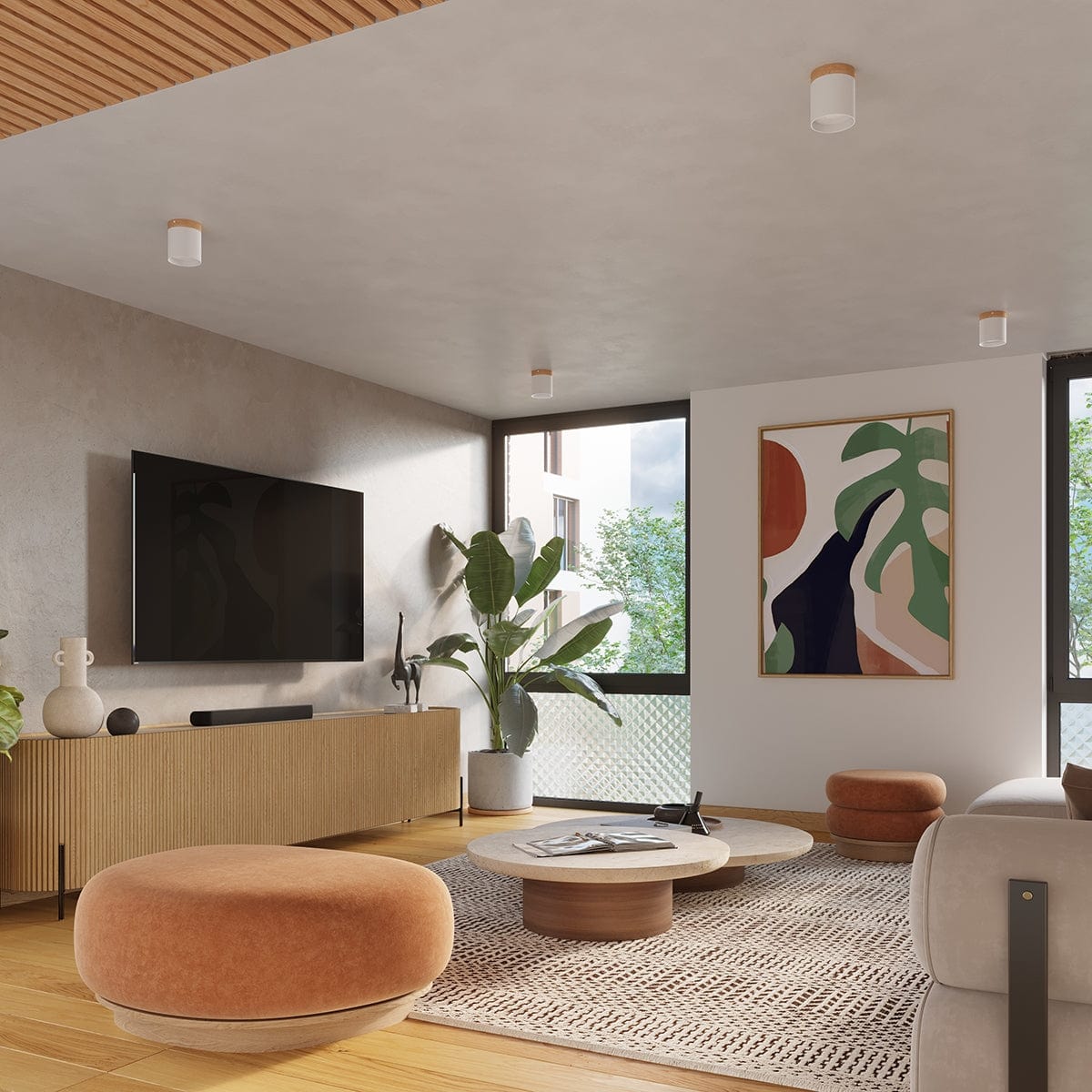 RIF Taklampa Vit - Elegant Design - Naturlig Träfinish - Mjuk LED-ljus - Energibesparande - Idealisk för Vardagsrum och Kontor Carvallo