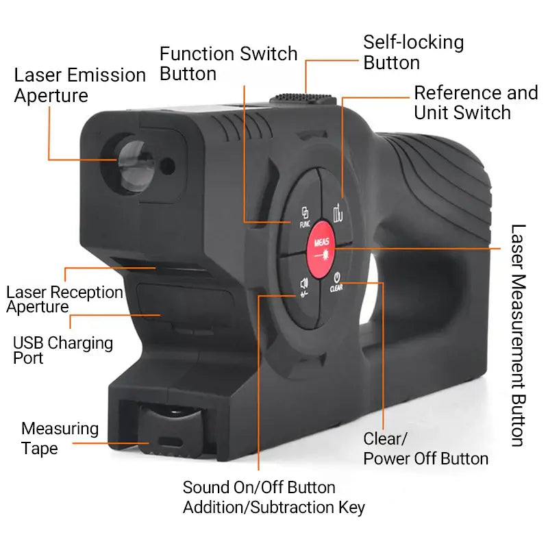 Royallure 3-i-1 Digital Laser Mätare – Måttband, Laser & Krysslinje, Bakgrundsbelyst LCD Carvallo