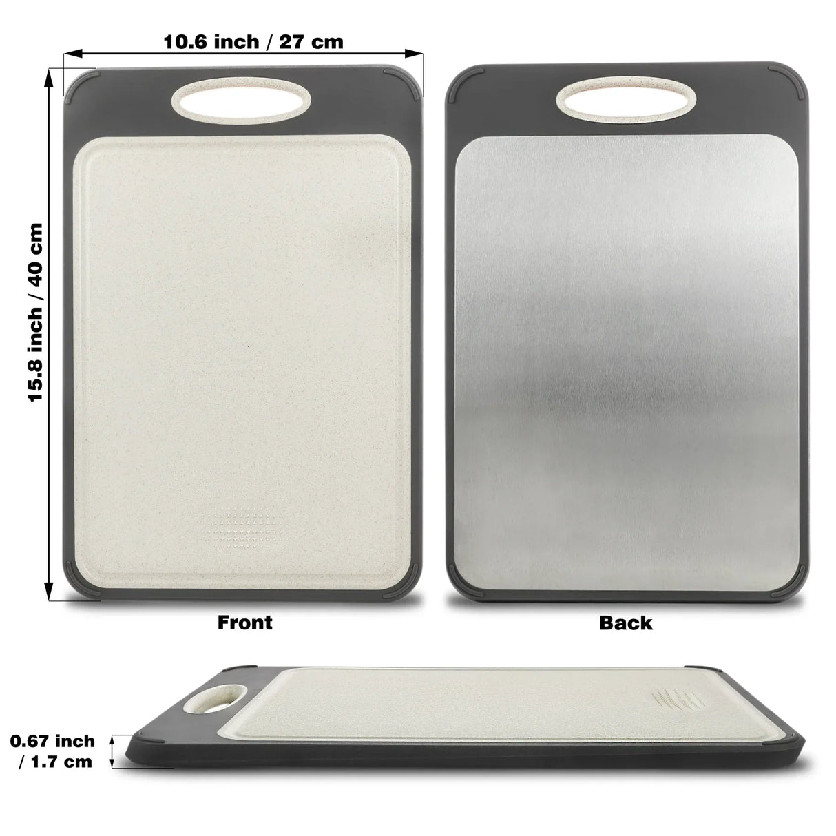 Hygienisk rostfritt stål skärbräda med halkfri handtag för precis skärning Carvallo