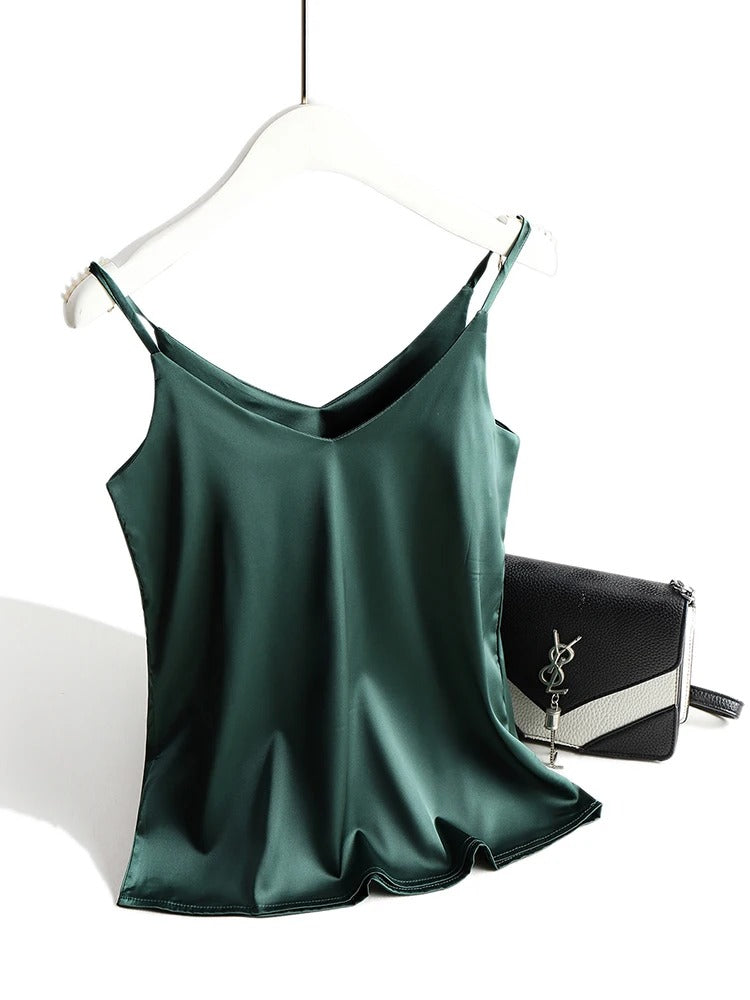 Satin Silk Tank Tops för kvinnor-Hemnix-Grön-S-Hemnix