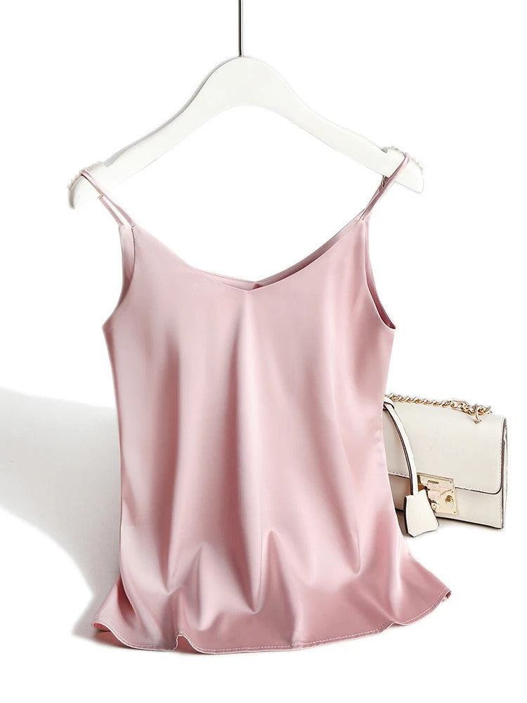 Satin Silk Tank Tops för kvinnor-Hemnix-Rosa-S-Hemnix